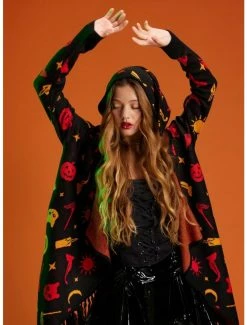 Discount ๐ Her Universe Disney Hocus Pocus Dani Hooded Fringe ๐ง Girls Cardigan ๐