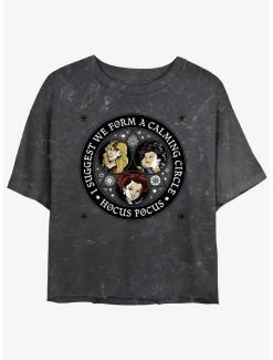 Cheap ❤️ Disney Hocus Pocus Sanderson Sisters Calming Circle Mineral Wash 👧 Girls Crop T-Shirt ✔️