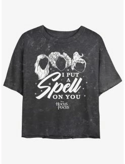 Coupon 🎁 Disney Hocus Pocus Sanderson Sisters I Put A Spell On You Mineral Wash 👧 Girls Crop T-Shirt ⌛