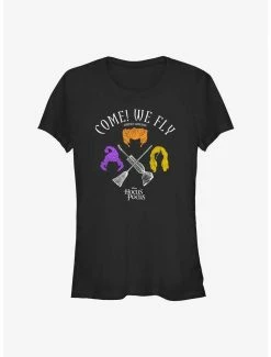 Promo 💯 Disney Hocus Pocus We Fly Crossed Broom & Vaccum 👧 Girls T-Shirt 😍
